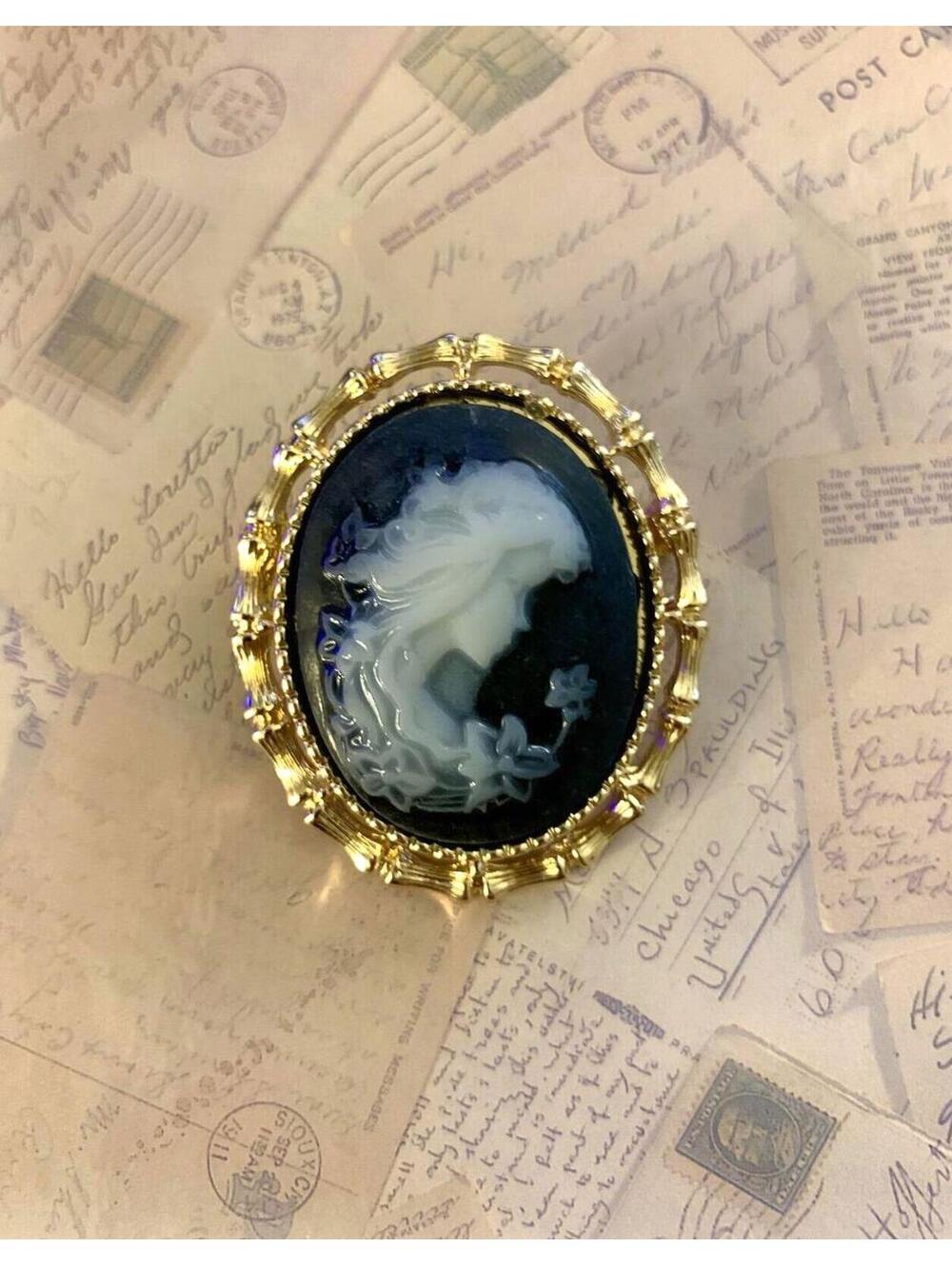 Elegant Cameo Brooch Pin with Gold-Tone Frame - Classic & Chic Accessory